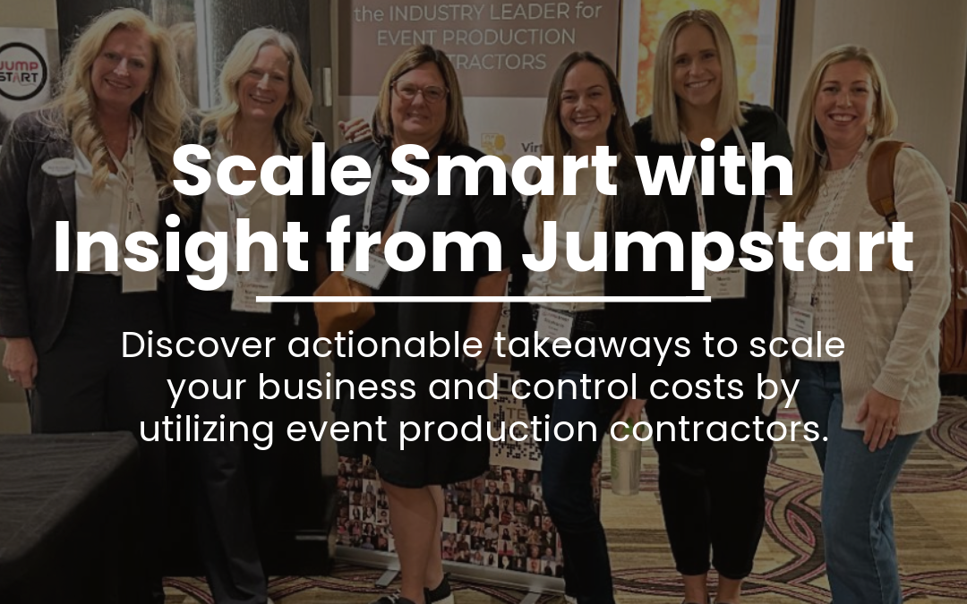 Graphic with text that says "Discover actionable takeaways to scale your business and control costs by utilizing event production contractors."